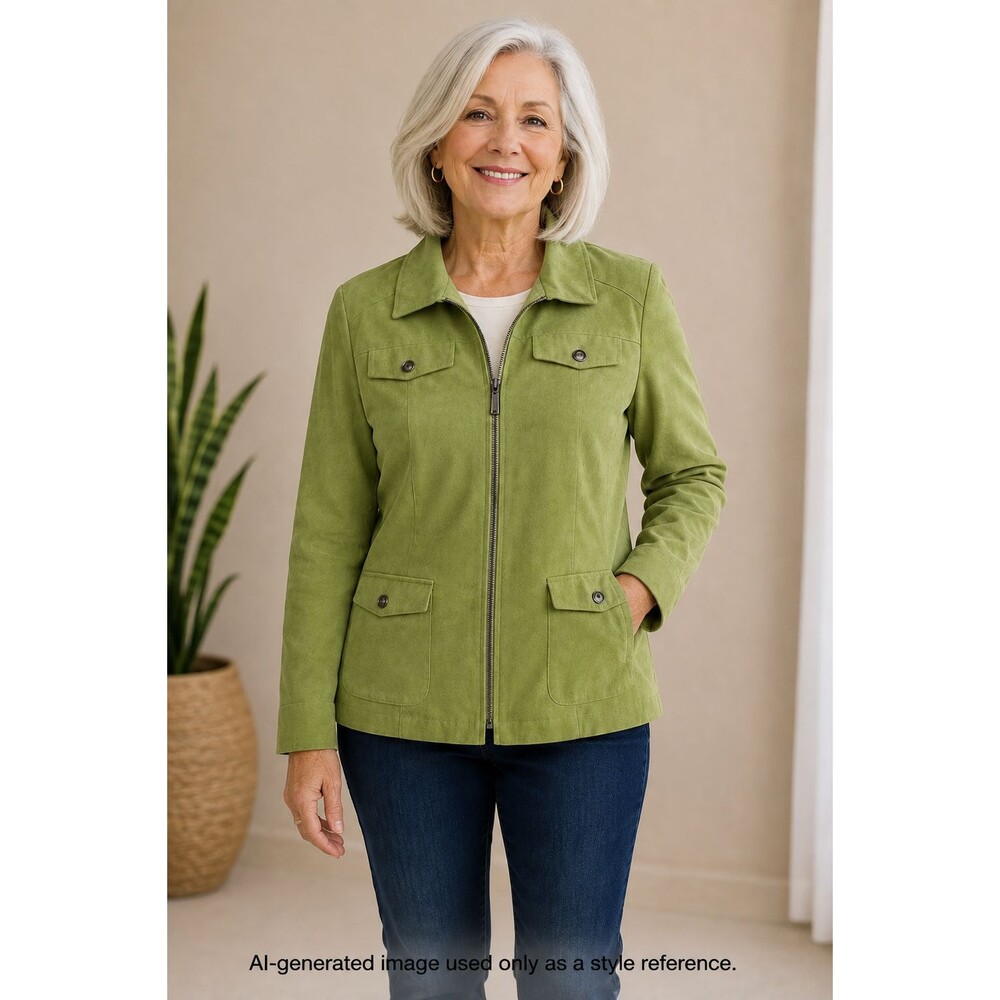 Studio Works Petite Green Full Zip Lined Pocket Short Jacket Long Sleeve 6P